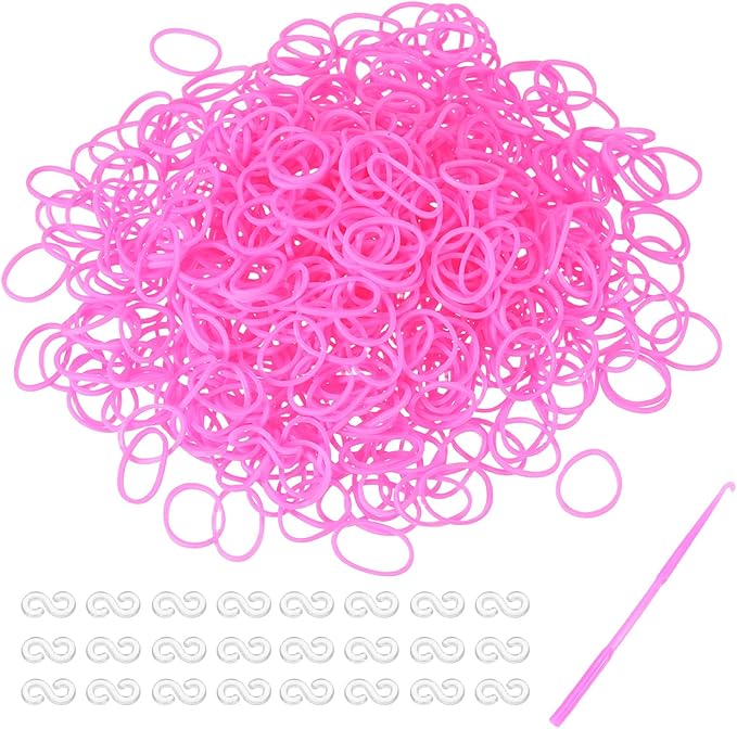 MECCANIXITY 600 Pcs Loom Rubber Bands Kit with 25 Pcs S-Clips 1-Hook Rubber Bands Refill Bracelet Making Kits for Weaving DIY Handcrafts Gift, Pink
