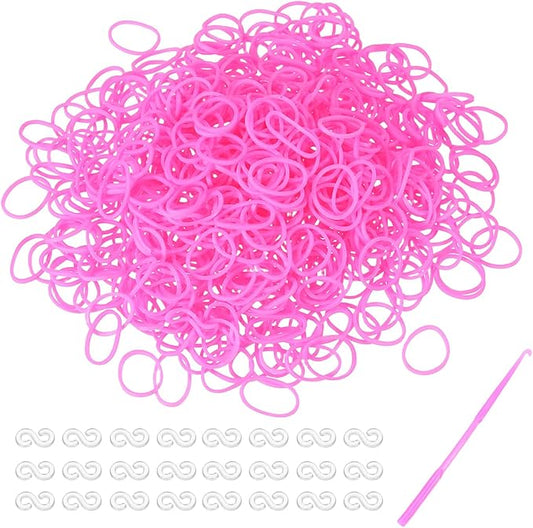 MECCANIXITY 600 Pcs Loom Rubber Bands Kit with 25 Pcs S-Clips 1-Hook Rubber Bands Refill Bracelet Making Kits for Weaving DIY Handcrafts Gift, Pink