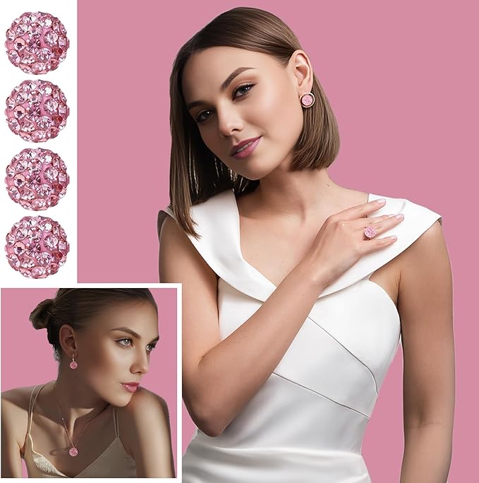 Valentine's Rhinestone Beads for Baseball Necklace-Valentine Day Round Disco Ball Beads Rhinestone Clay Bead for Earring Jewelry Making,Necklace Bracelet,DIY Craft Supplies(200 pcs Soft Pink)