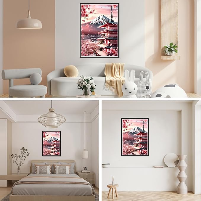 SENQAO 5D DIY Diamond Painting Kits for Adults, Cherry Blossoms Flower Full Drill Embroidery Cross Stitch Crystal Rhinestone Paintings Pictures Arts Wall Decor Painting Dots Kits 12X16 inch