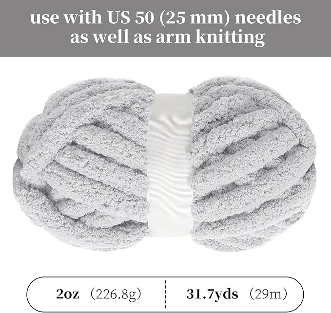 BALAPET 8 Pack Chunky Chenille Yarn for Crocheting & Knitting, 27yds 8 oz Each Skein Soft Fluffy Kitting Yarn Set, Thick Velvet Plush Yarn for Handcrafts Weaving Making Blankets, Smoky Gray