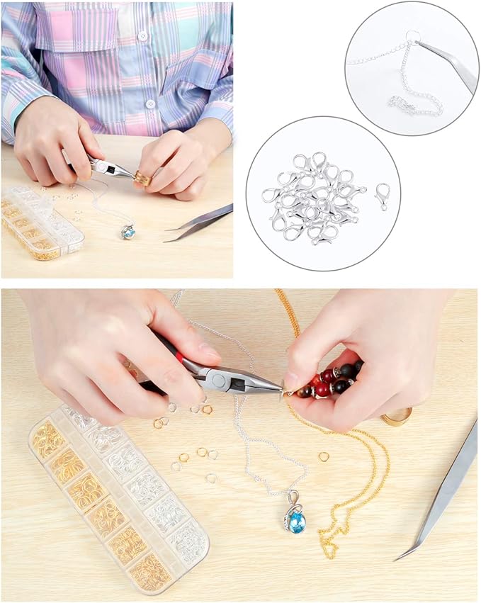 PP OPOUNT 65 Feet Jewelry Chains Necklace Chains 2 mm Jewelry Making Chains with 960 Pieces Jump Rings 40 Pieces Lobster Clasps Jewelry Making Tools (Gold, Silver Total in 65 Feet)