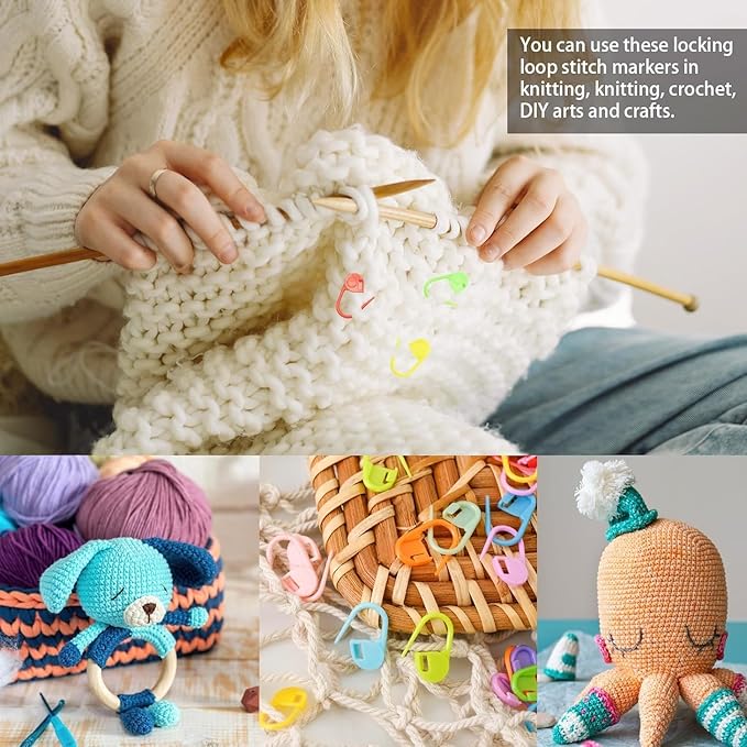 Ubuymart Crochet Ring 5 Pack Knitting Crochet Ring for Finger, with 50pcs(Color Ship Randomly) Knitting Crochet Locking Stitch Markers, Adjustable Crochet Stuff Ring Crochet Accessories- Multicolor