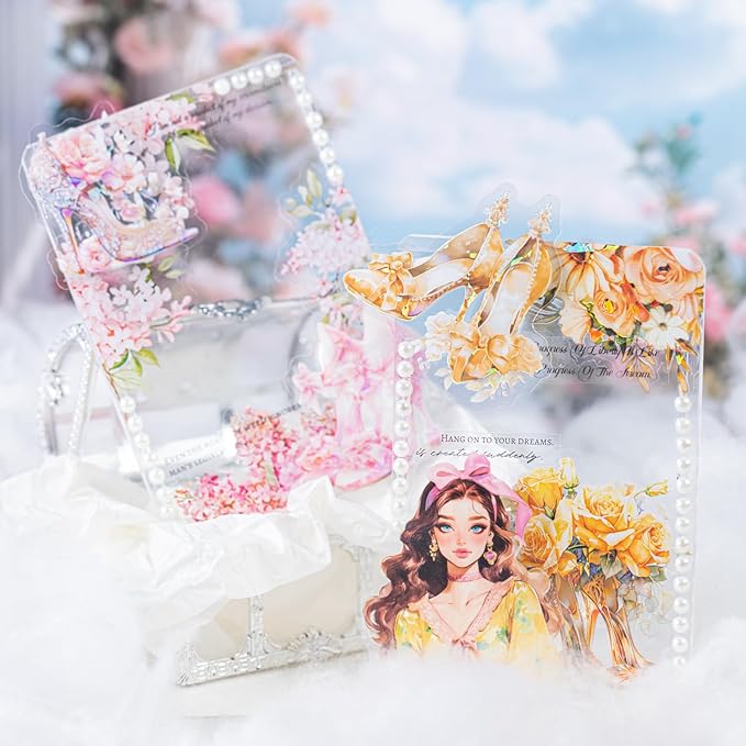 TIAMECH Dream Glass Slipper PET Stickers - 60 Pcs Shell Sea Thyme Yarn Design, Waterproof Sticker for Journaling & Scrapbooking, Junk Journal Supplies, Ephemera & DIY Crafts