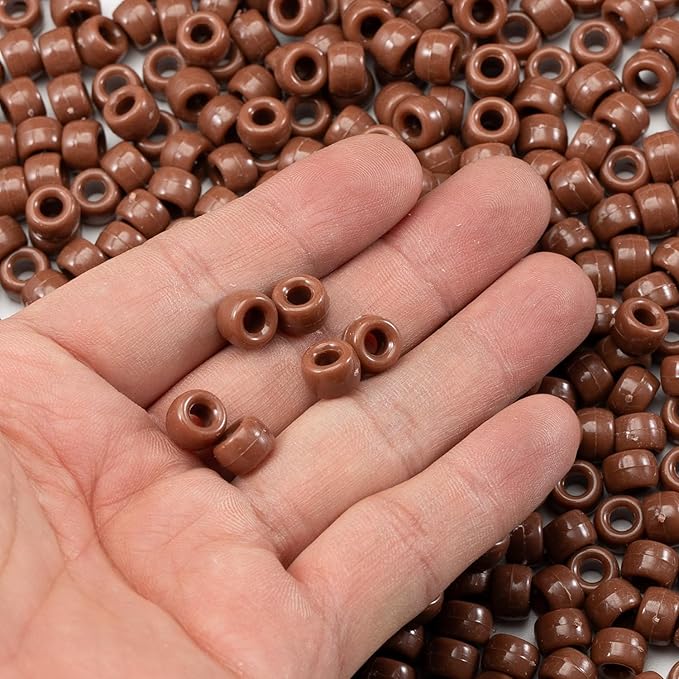 Gxueshan 1000 Pcs Acrylic Brownish Red Pony Beads Friendship Beads 6x9mm Bulk for Bracelet Necklace Jewelry Making Earring Hair Braiding Kandi Beads
