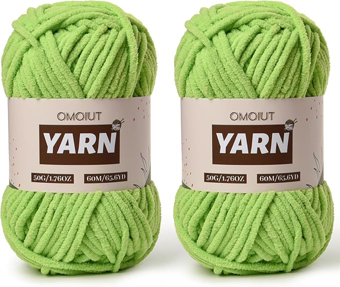 2 Packs Plush Chenille Chunky Crochet Yarn - Baby Yarn for Crocheting Soft - Velvet Yarns Knitting for Blankets Crafts - Fluffy Amigurumi Yarns 100g/131yds (2 Grass Green)