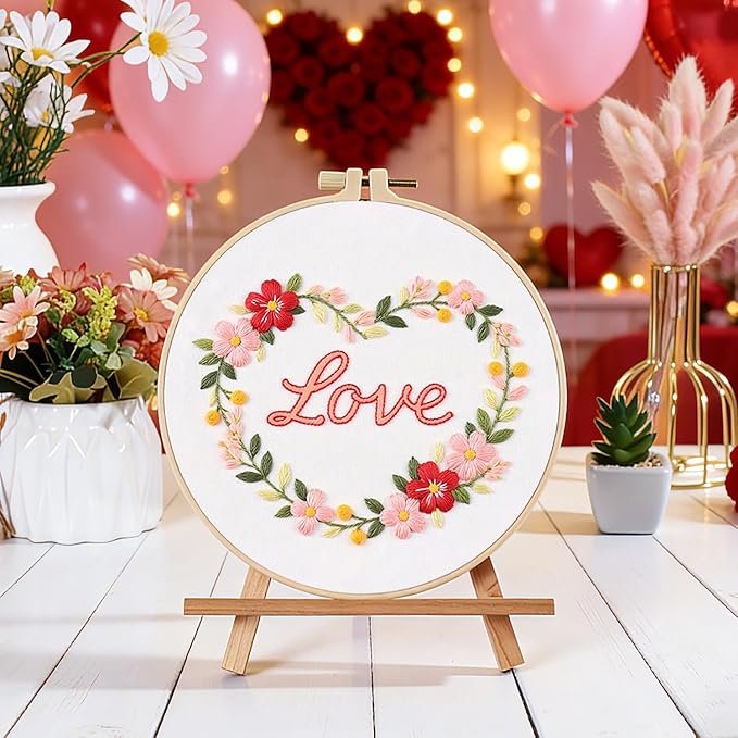 tpzbwg valentines embroidery kit, diy embroidery starter kit for adults & beginners, diy needlepoint kit with embroidery hoop thread needle for craft lover birthday gifts (valentines-4 set)