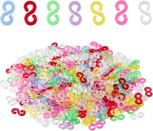 XIYAOXI 600Pcs S Clips Plastic Bracelet Connectors - Clear 300 + Colorful 300 Loom Accessories for Rubber Band Bracelet Making Kit, DIY Crafts Creative Projects Rainbow Loom Charms