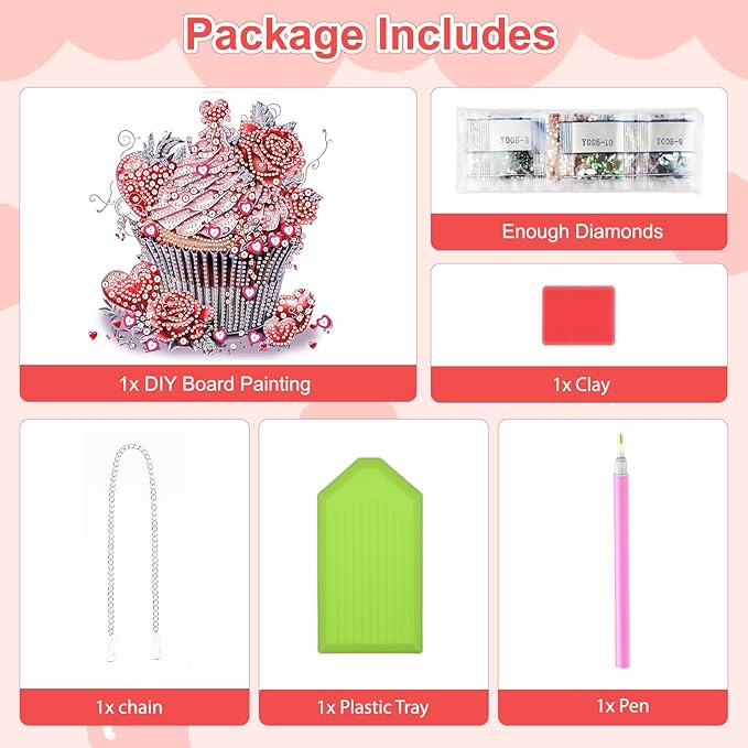 TOSTOG Strawberry Cupcakes Diamond Art Pendant Kits for Adult, Diamond Painting Hanging Kit for Beginners, 5D DIY Crafts Gem Art, Waterproof Full Accessories for Home Decor Idea 20 * 20 cm/8 * 8 in