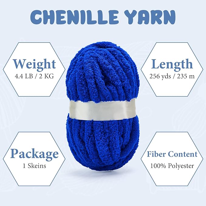 Chunky Yarn for Hand Knitting, Jumbo Chunky Yarn for Crocheting, Chunky Chenille Yarn, 1 Pack (32 yds 8.5 oz Each Skein),#7, Purplish Blue