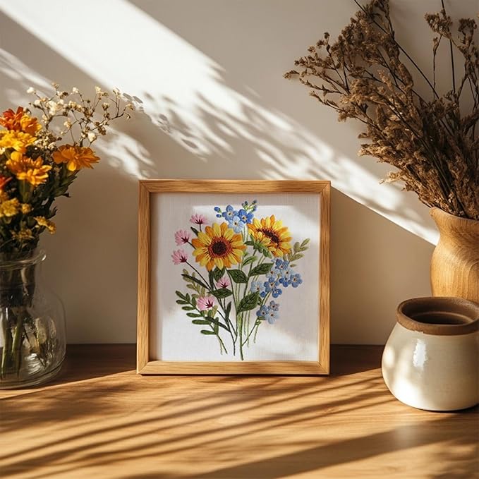 COCOMOX Full-Blown Flowers Embroidery Kit for Beginners, 3 Sets Floral Hand Craft Embroidery Kits,DIY Needlepoint Cross Stitch, Easy to Follow with Video Instructions