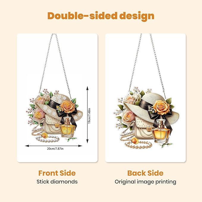 MXJSUA Hat Rose Flower Diamond Painting Art Window Suncatchers, Diamond Art Kits for Adults Hanging Ornaments with Chain, 5D Special Shape Crystal Diamond Pendant Accessories for Decor Gift 8x8 Inch