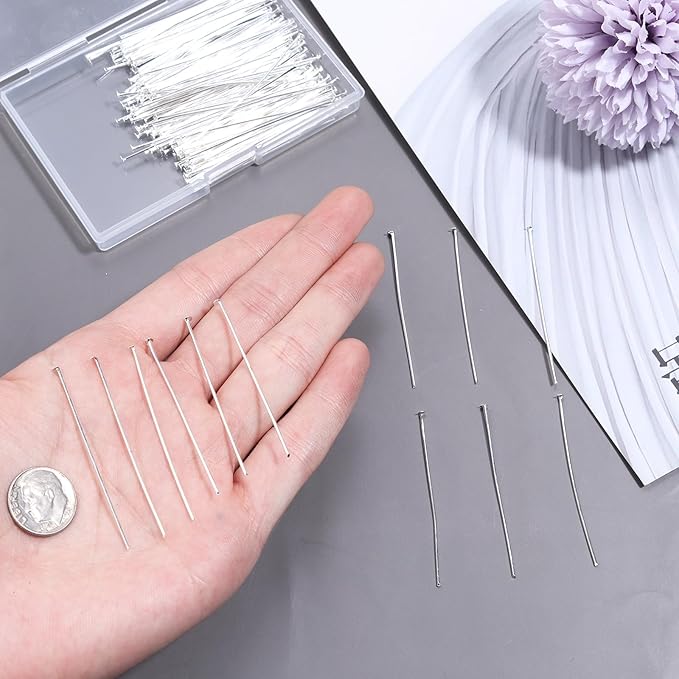 200 Pcs 50mm Straight Head Pins for Craft Earring Bracelet Necklace Pendant DIY Jewelry Making, Silver Color