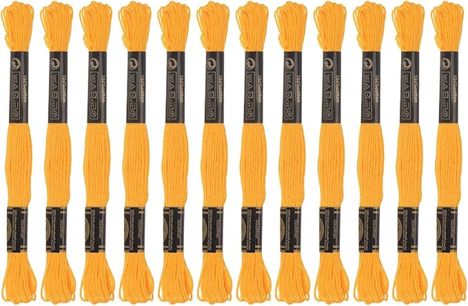 HARFINGTON 12 Skeins Embroidery Floss 8m Each Egyptian Long Fiber Cotton Cross Stitch Thread 26S/2x6 for Embroidery Projects Bracelet, Golden Tone