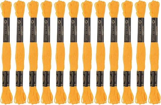HARFINGTON 12 Skeins Embroidery Floss 8m Each Egyptian Long Fiber Cotton Cross Stitch Thread 26S/2x6 for Embroidery Projects Bracelet, Golden Tone