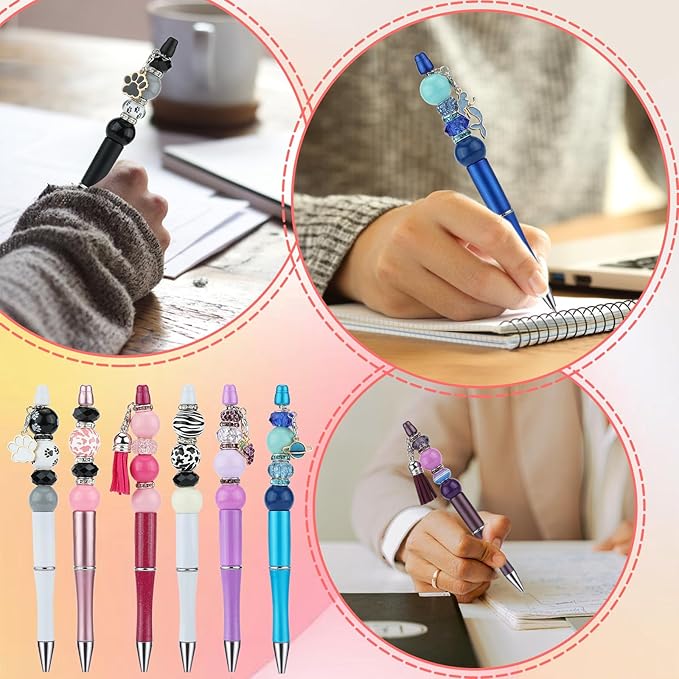 12pcs DIY Beadable Pens Bulk Pens for Beads Beaded Pen Kit for Students Teacher Office Supplies DIY Making Gifts(Blue)