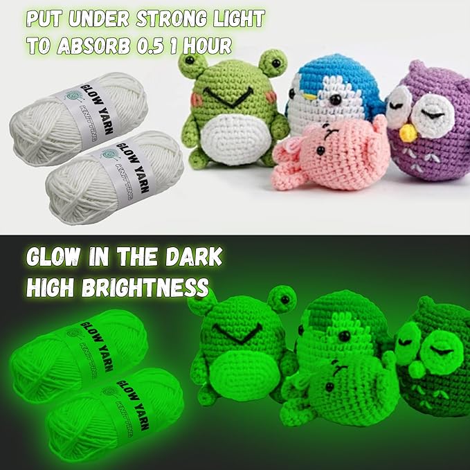 kaidun 2 Rolls Glow in The Dark Yarn, Glow Yarn for Knitting Crocheting for Beginners, Halloween Christmas Decorations DIY Supplies, 55 Yard Per Roll (White)