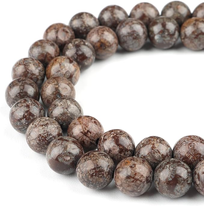 Natural Stone Beads for Jewelry Making - 10mm Gemstone Round Beads for Bracelets(35-38pcs, Brown Snowflake)