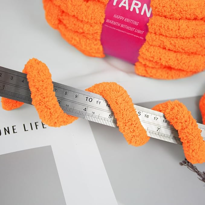 Chunky Yarn for Hand Knitting and Blankets – Super Soft Jumbo Chenille Yarn Pack for Crocheting, Bulky DIY Projects, 8 Skeins(Orange)