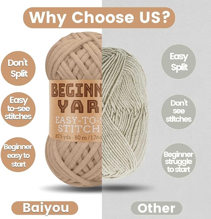 3x50g Beginners Light Brown Yarn, 260 Yards Light Brown Yarn for Crocheting Knitting, Easy-to-See Stitches, Worsted Medium #4, Chunky Thick Cotton Nylon Blend Yarn Yarn for Crocheting