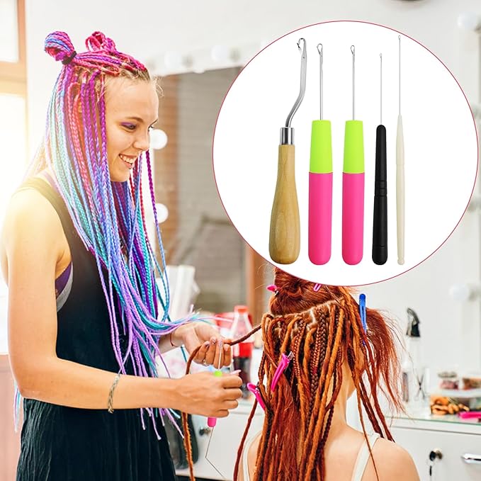 5PCS Latch Hook, Different Sizes Small Crochet Hooks Needle for Braid Hair, Scarf Carpet Making and Other Crafts