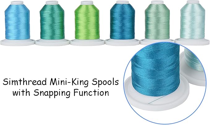Simthread Embroidery Thread with Storage Box - 12 Options - 800 Yards/Spools, 9 Turquoise and Mint Green Colors for Embroidery and Sewing Machine