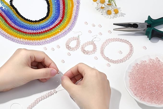 DUQGUHO Crystal Pink Beads,500 Pcs Glass Beads for Jewelry Making Loose Beads Bulk Glass Beads for Bracelets Crafts Earring 6/8mm
