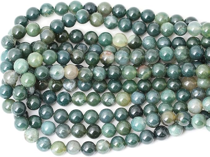 35PCS 10mm Natural Moss Agate Gemstone Round Loose Beads for Jewelry Making DIY 1 Strand 15"