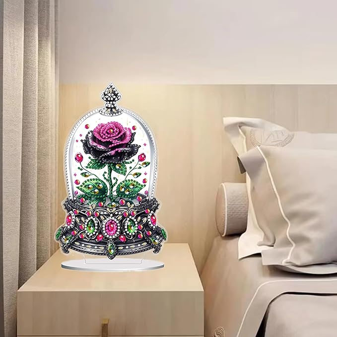 hyzsj DIY Diamond Desktop Ornament Flower Crystal Diamond Art Painting Tabletop Ornaments Single Sided Diamond Ornament for Adult Beginner Home Office Decor Crafts Gift ﻿