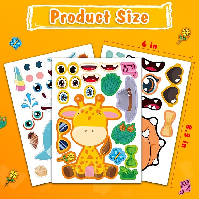 aowplc 48 sheets make-a-face animal stickers mix and match for kids party favors supplies activities crafts