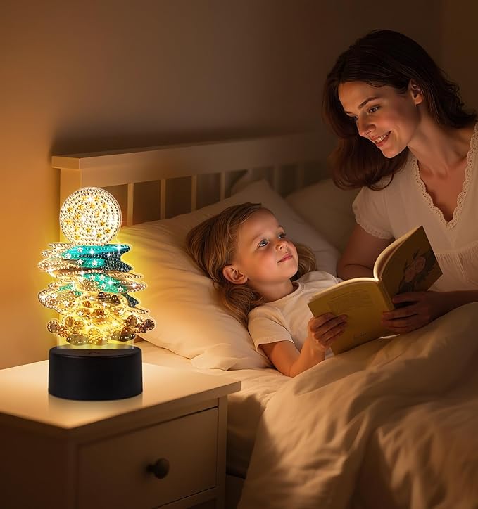 Diamond Painting Night Light, Diamond Painting Kits For Adults Desktop Ornaments For Table Tabletop Decor Diamond Art Accessories For Adult Beginner Touch Lamp for Bedrooms Living Room-Moonlight Beach