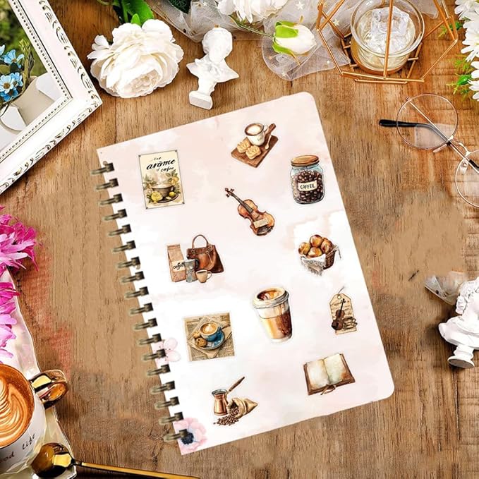 50Pcs Waterproof Vintage Stickers,Scrapbooking Supplies Kit,Aesthetic Decorative Craft Sticker for Planner, Bullet Journaling, Junk Journal, Water Bottles, Laptop, Retro Craft.Coffee