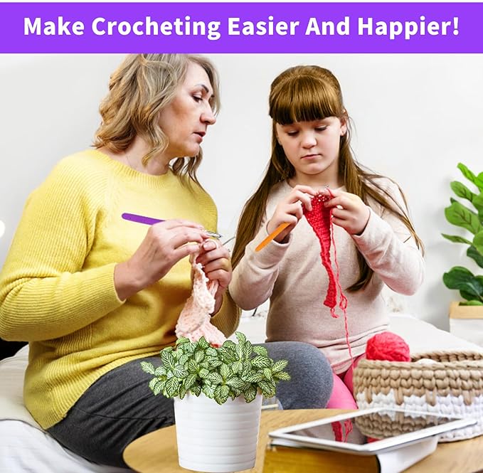 Iuuidu 2PCS 2.0mm 2.5mm Crochet Hooks, Ergonomic Handle Crochet Hooks for Arthritic Hands, Extra Long Crochet Needles for Beginners, Comfortable Smooth Knitting Needles for Handmade DIY Multicolor