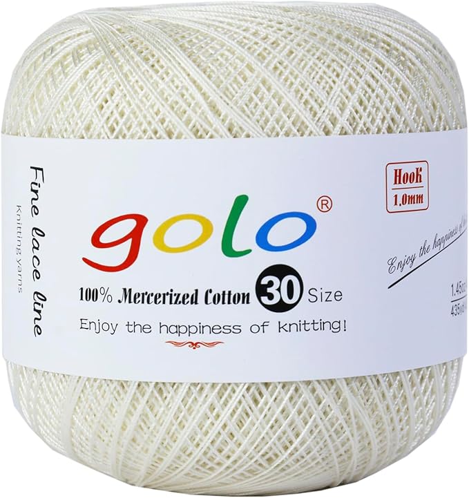 golo Crochet Thread Size 30 Yarn for Hand Kniting Tatting Classical White 222