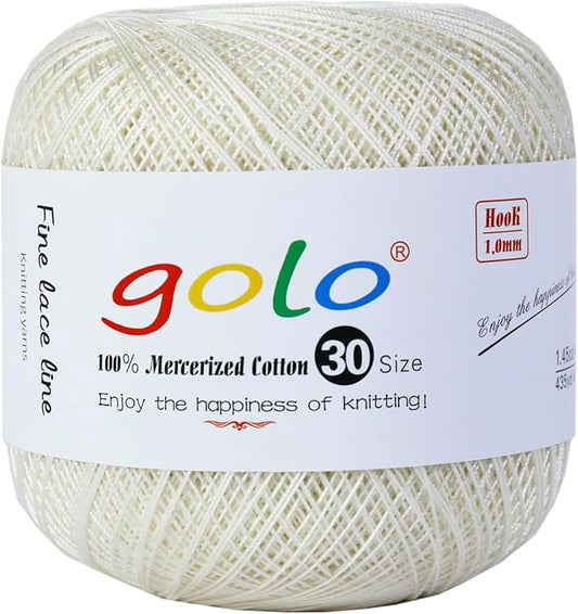 golo Crochet Thread Size 30 Yarn for Hand Kniting Tatting Classical White 222