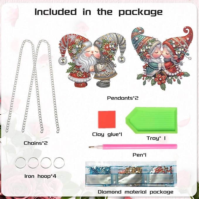 2 Pcs Diamond Art Suncatchers Hanging Kits, Gnome 5D DIY Diamond Painting Ornaments, Kissing Gnome Couple Window & Wall Hanging Decor, Special Shape Diamonds Art Kits for Adults