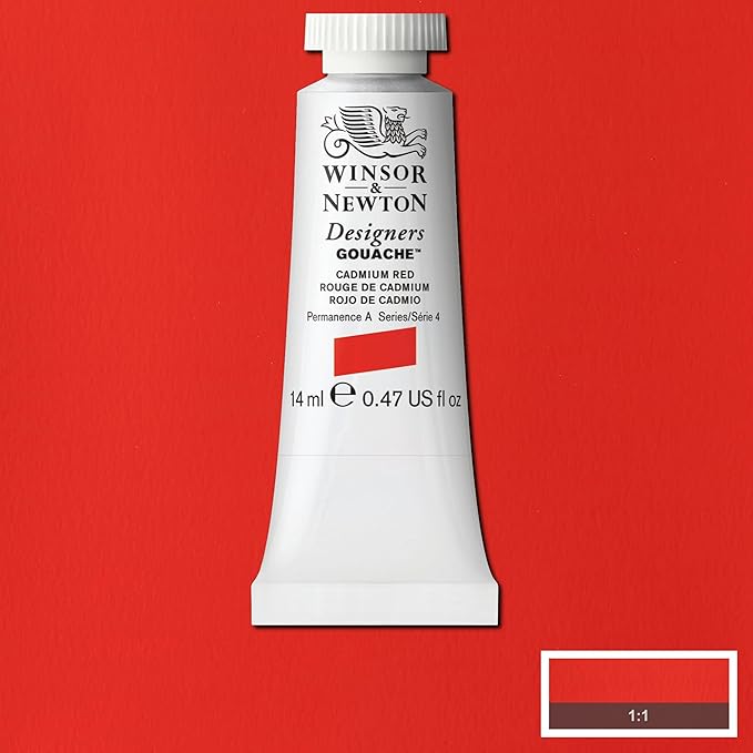 Winsor & Newton 8840470 Designers Gouache Fine Artistic Colour, Quality Pigments, Optimal Opacity, Archival Quality, 15 ml Tube, Cadmium Red