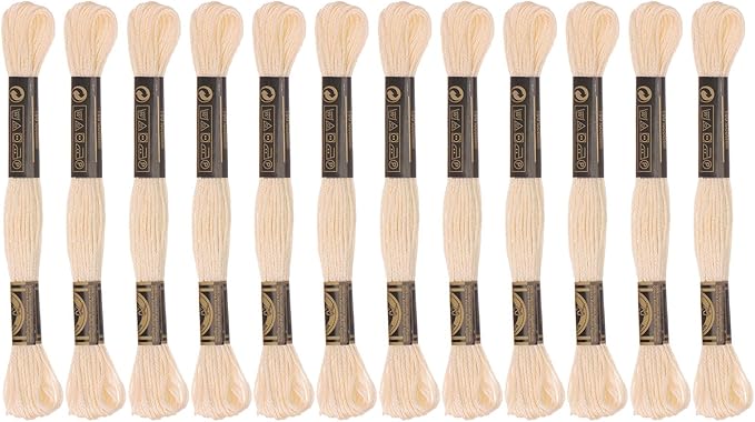 HARFINGTON 12 Skeins Embroidery Floss 8m Each Egyptian Long Fiber Cotton Cross Stitch Thread 26S/2x6 for Embroidery Projects Bracelet, Beige