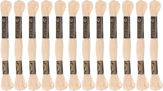 HARFINGTON 12 Skeins Embroidery Floss 8m Each Egyptian Long Fiber Cotton Cross Stitch Thread 26S/2x6 for Embroidery Projects Bracelet, Beige