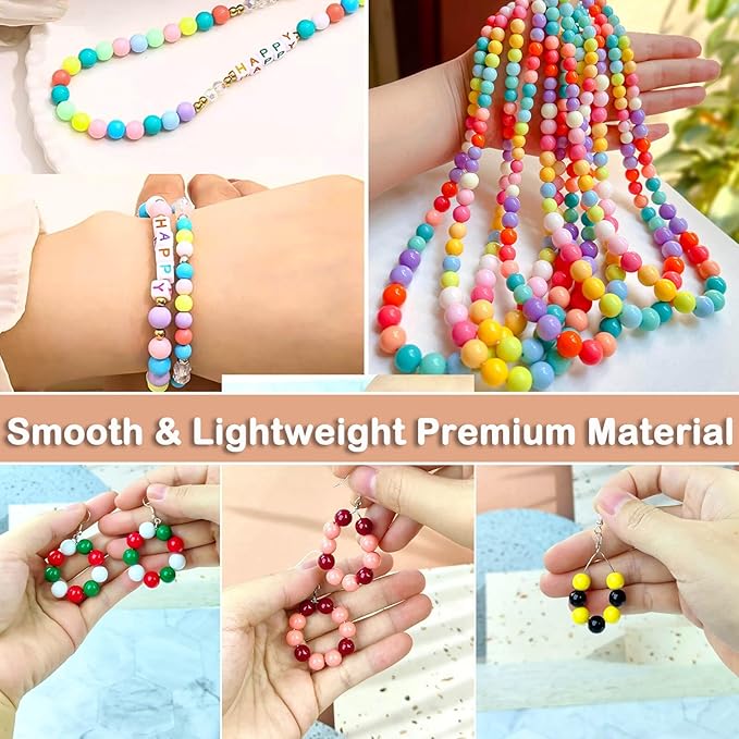 870Pcs 8mm Acrylic Round Beads for Jewelry Making, 28 Colors Assorted Round Beads for Bracelets Making Kit Pastel Plastic Bubble Gum Loose Spacer Beads for Bracelets Necklace Earring DIY Craft