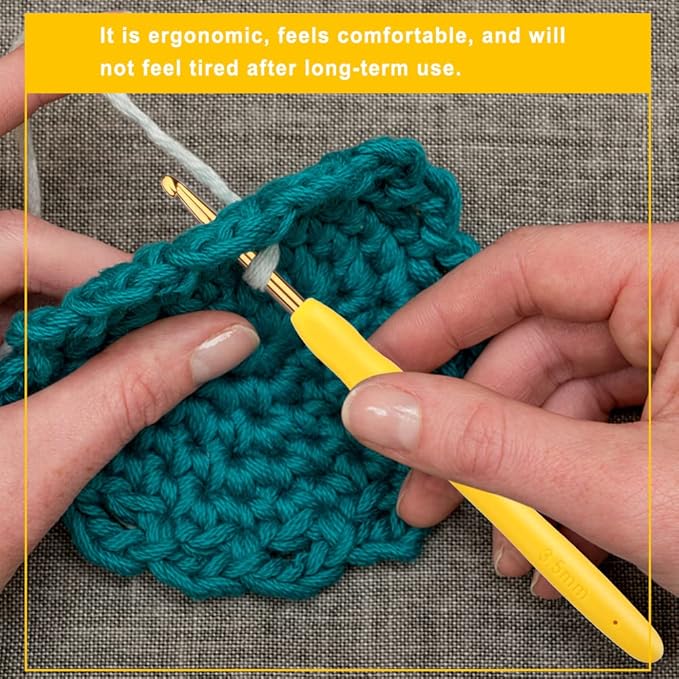 kgxulr 3.5 mm Crochet Hook, Aluminum Soft Grip Rubber Handle Needles Ergonomic Knitting Needles Crochet Needle for Beginners and Handmade DIY Knitting Crochet (3.5 mm)