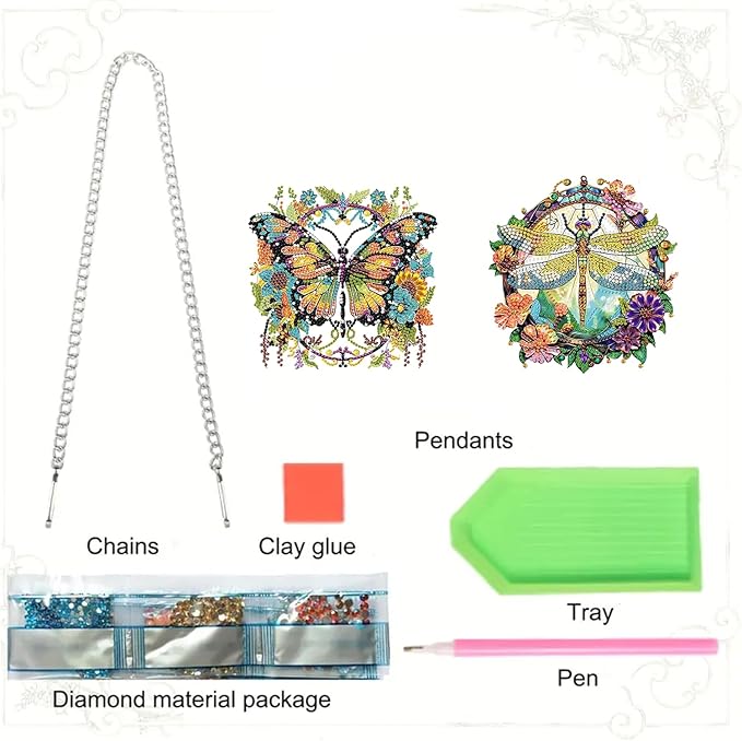2 PCS Hanging Diamond Art Pendant Painting Kit Butterfly And Dragonfly, Special Crystal Gem Craft Painting Set ,Hanging Diamond Painting Art Wind Hanging for Home Window Door Decor(7.87X7.87 in)