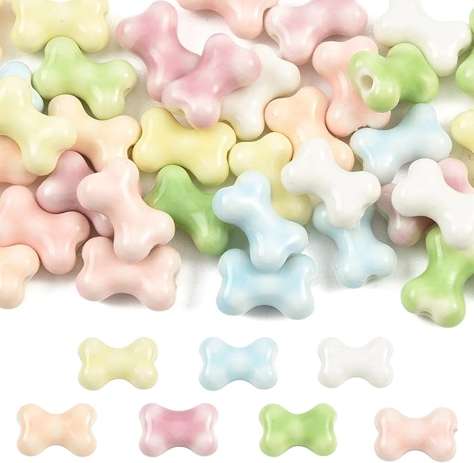 42Pcs Bone Ceramic Porcelain Beads for Jewelry Making 7 Colors Bright Glazed Handmade Spacer Beads for DIY Necklaces Earrings Bracelets Keychains Jewelry Findings Accessories