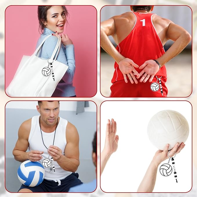 Suncalla 984 Pcs 24 Set Volleyball Keychain Making Kit DIY Volleyball Bag Tag Sport Key Chain Crafts Adjustable Letter Beads Cards Strings Kit Team Gift Backpack Accessories Party Favors(White Black)