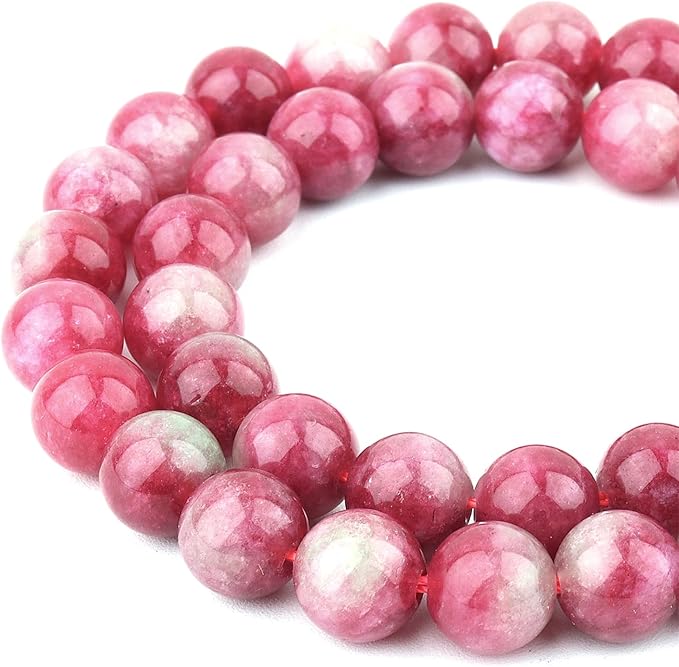 Jade Stone Beads for Jewelry Making - 8mm Gemstone Round Beads for Bracelets(45-47pcs, Watermelon Tourmaline)