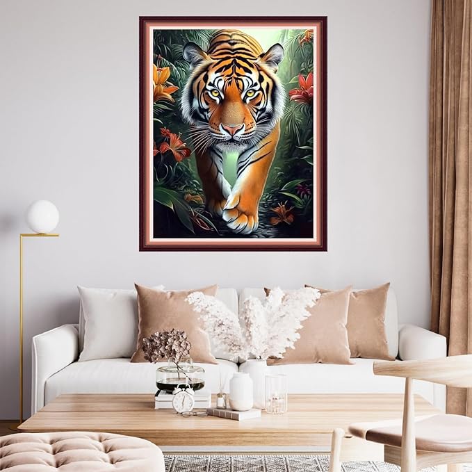 fanxvivy stamped cross stitch kits for beginners full range of cross stitching preprinted embroidery kits for adults, 11ct embroidery pattern needlepoint kits-tiger king 16x20 inch