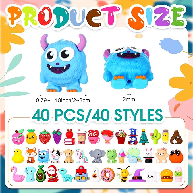 40 Pcs 3D Silicone Focal Beads Pens Beads Bulk for Beadable Keychain DIY Crafts Necklace Bracelet Phone Chain Charms Jewelry Making (Various)