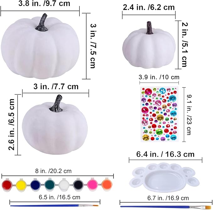 Winlyn 12 Sets DIY Fall Pumpkin Painting Kits Assorted White Foam Pumpkins Craft Pumpkins to Paint for Kids Classroom Activity Art Projects Halloween Thanksgiving Fall Gifts Party Favors Holiday Décor