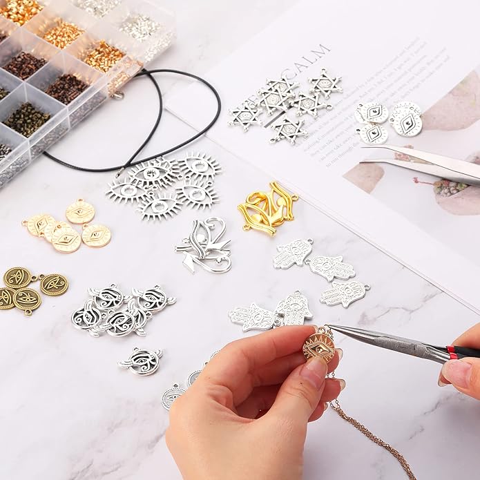 Hicarer 50 Pieces Eye of Horus Charms Pendant Tibetan Magic Metal Mixed Charm for DIY Craft Necklace Bracelet Jewelry Making Crafting Supplies