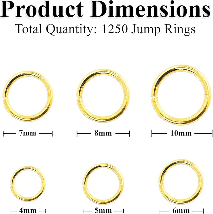 Mandala Crafts Assorted Gold Color Jump Rings Jewelry Findings Metal O Rings for Jewelry Making Supplies - 1250 4mm to 10mm Small Open Jump Rings Kit for Necklace Earring